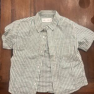 Zara Green & White Striped Collared Shirt